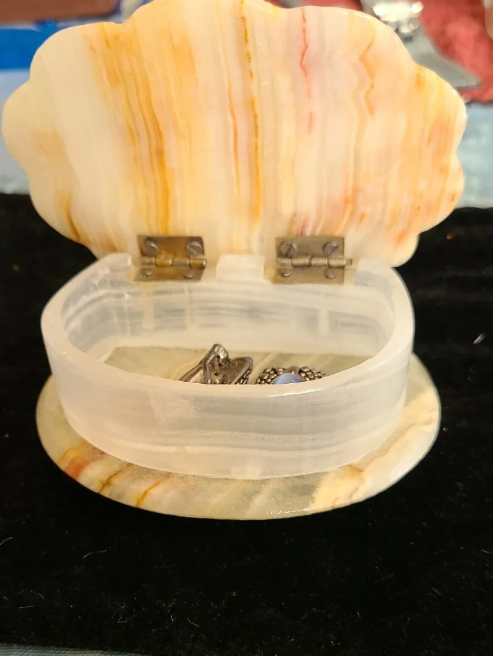 Striped Onyx Shell Trinket Box - Peach, Cream & White
